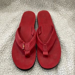 EUC red leather rainbow flip flop/ sandals sz L